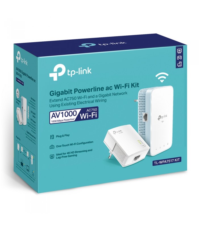 EXTENSOR WIFI TP-LINK TL-WPA7517 KIT AC750 AV1000/DUAL 2.4GH/5GHz/1000 Mbps/ANTENAS INTERNAS/ 300m