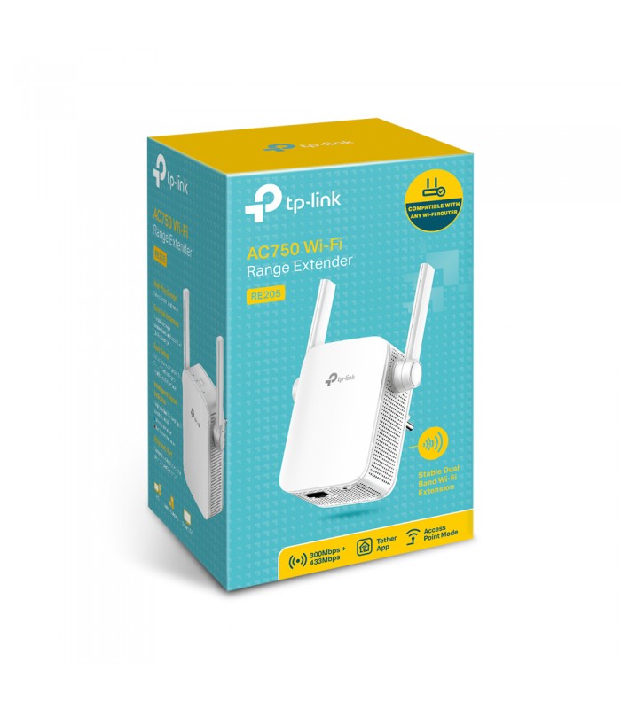 EXTENSOR WIFI TP-LINK AC750 RE205/DUAL 2.4/5GHz /HASTA 750Mbpss/ANTENAS 2 EXTERNAS/ME/MAP