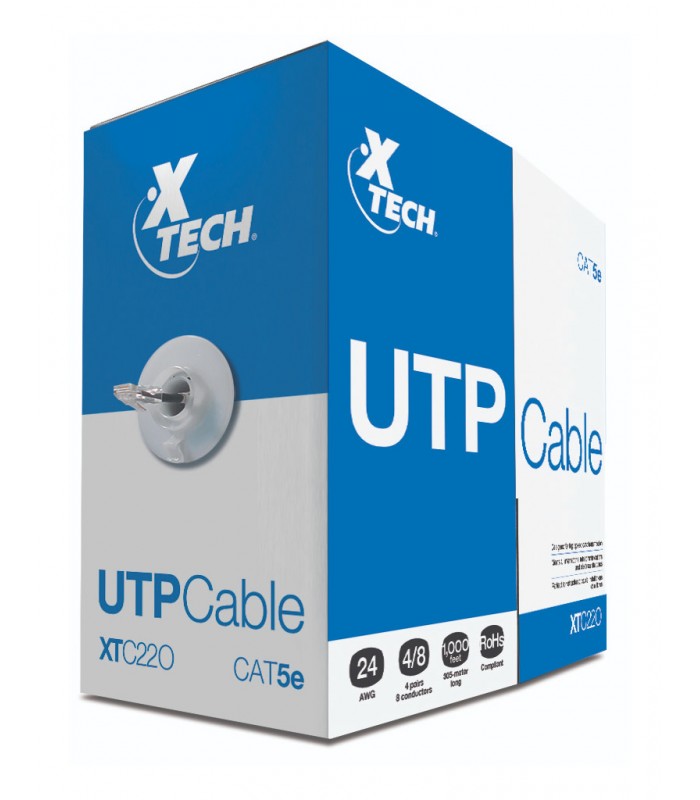 CABLE XTECH UTP CAT5E 4-PAIR GRIS 100Mbps 250Mhz 24AWG XTC-220