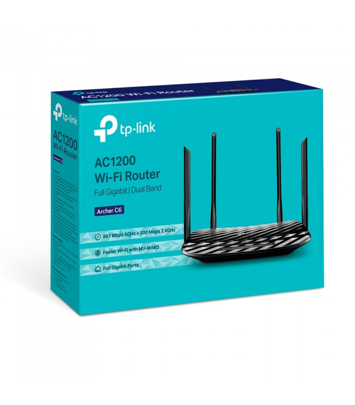 ROUTER TP-LINK ARCHER C6 AC1200/MU-MIMO 2.4&5GHz/400MPPS+867MBPS/4ANTENAS/IPTV-IPV6 WPS/4-PTOS GIGABIT/MR/MAP