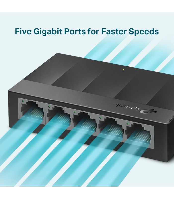 SWITCH TP-LINK LS1005G 5PORT RJ45 10/100/1000Mbps/AUTO/PLUG-PLAY/HASTA 10Gbps/GIGABIT/METALICO/ESCRITORIO