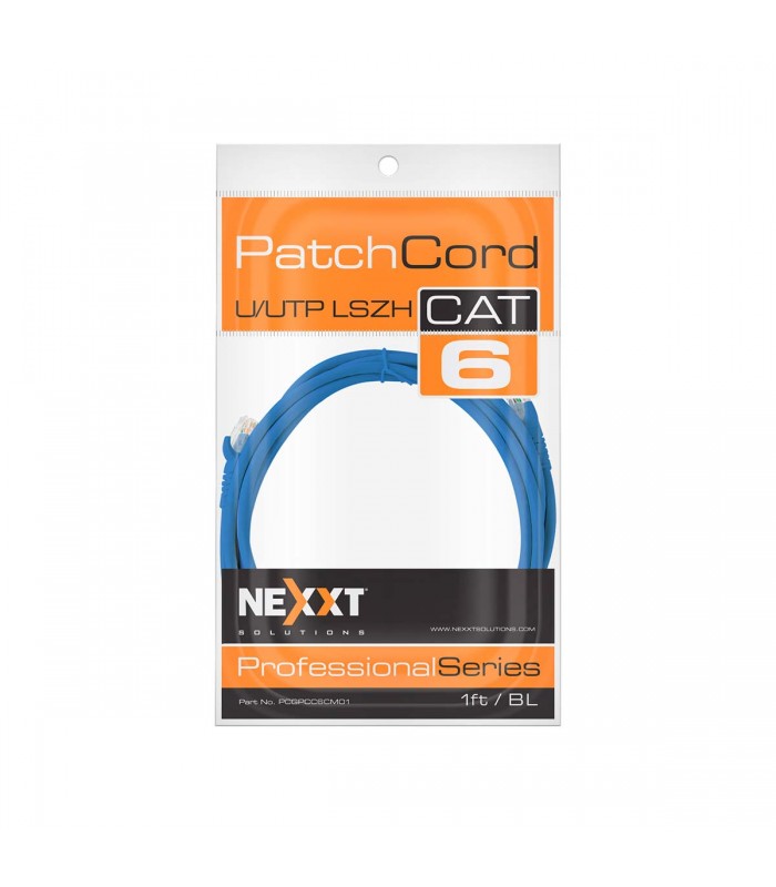 PATCH CORD NEXXT U/UTP RJ45 CAT6 1FT/BL 0.30CM BLUE 1000Mbps/1Gbps 250MHz 4P 24AWG /CM /PCGPCC6CM01BL AB361NXT35