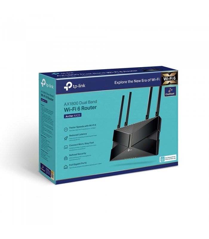 ROUTER TP-LINK ARCHER AX23 AX1800/WIFI 6/CPU DC/D.BAND 2.4-5GHz/574Mbps+1201Mbps/4ANT./IPTV-TV 4K/4-PTOS Gigabit/MR/MAP