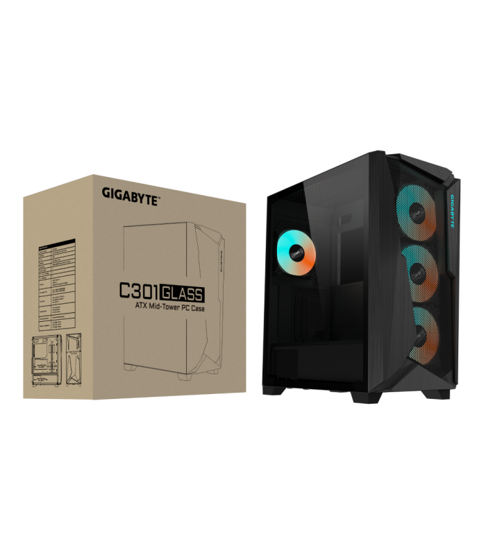CASE GIGABYTE C301 GLASS V2/GB-C301G/POWER SW/USB 3.0X2/AUDIO/USB 3.1 Tipo-C x1/4 FAN ARGB/VIDRIO TEMPLADO/NO FUENTE/GA