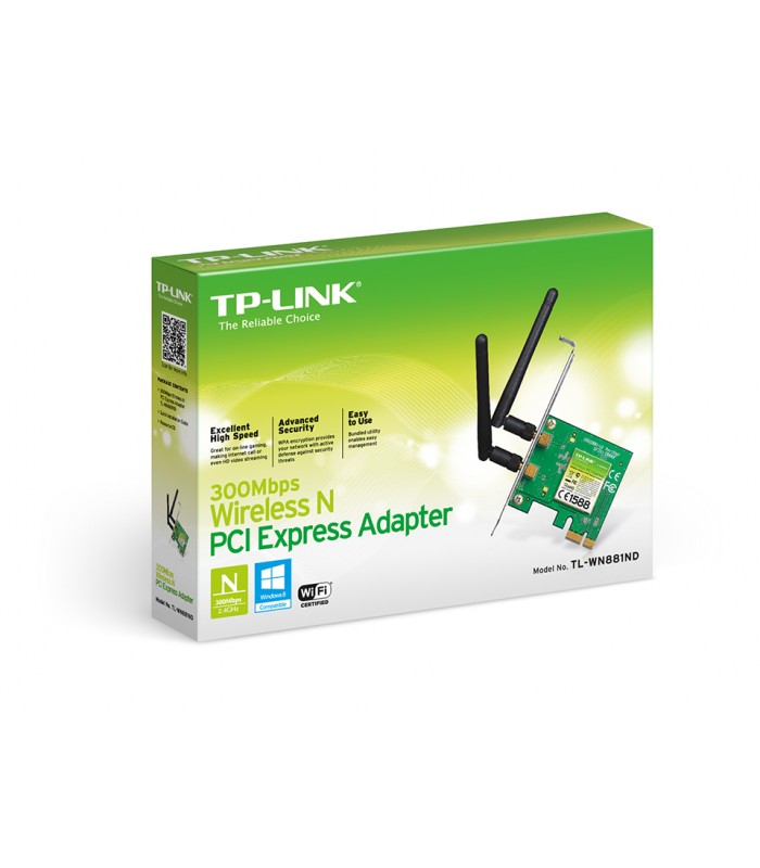 ADAPTADOR TP-LINK TL-WN881ND 300Mbps PCI-E N X1 INALÁMBRICO 2.4GHz 802.11n/MIMO/2ANT/2dBi/ BK