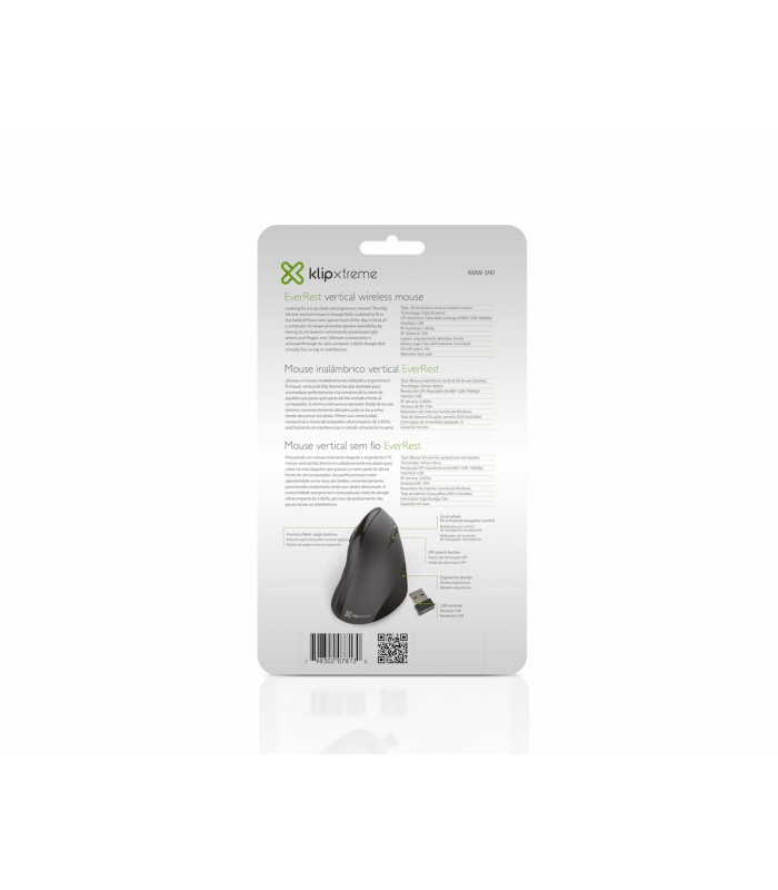 MOUSE KLIP XTREME KMW-390 INALÁMBRICO ERGONOMICO VERTICAL 2.4 GHZ NEGRO