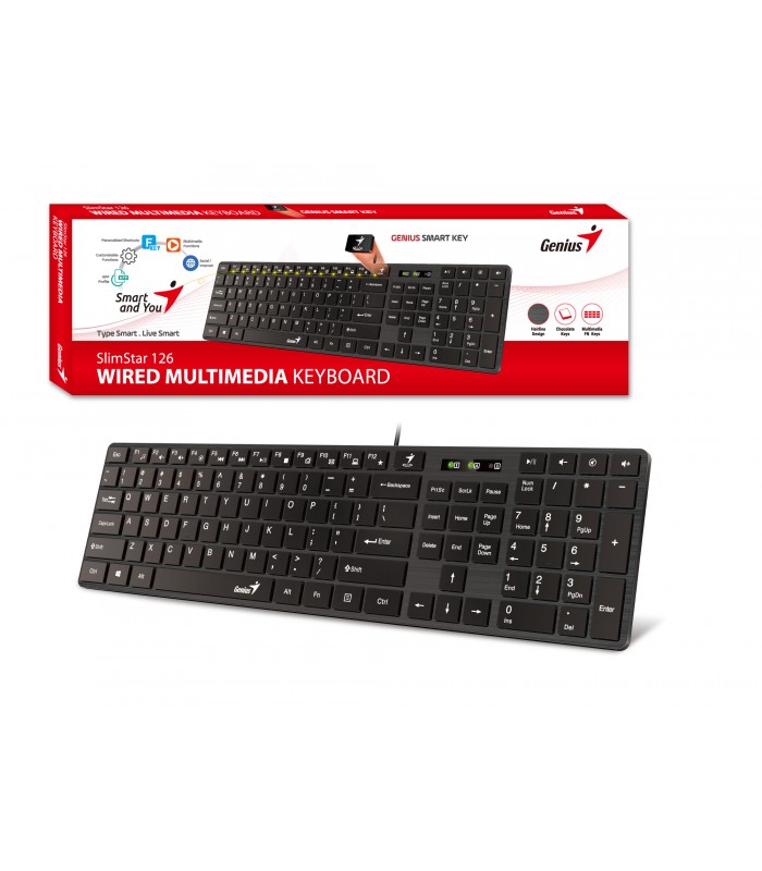 TECLADO GENIUS SLIMSTAR 126 NEGRO MULTIMEDIA USB ESPAÑOL PC