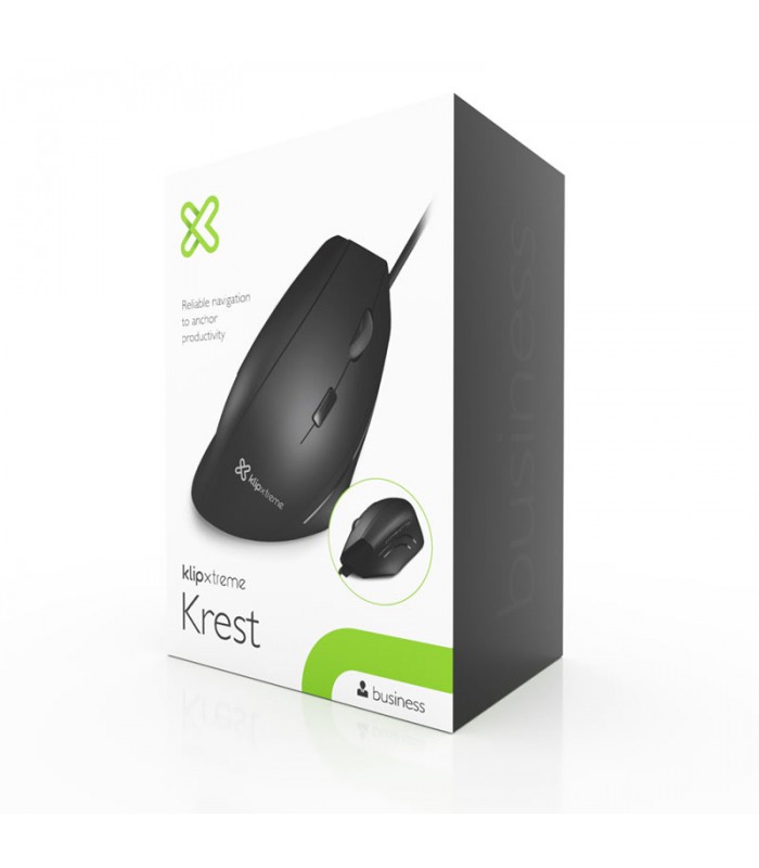 MOUSE KLIP XTREME KMO-505 KREST ERGONOMICO VERTICAL 6BOTONES USB ALAMBRICO PC NEGRO