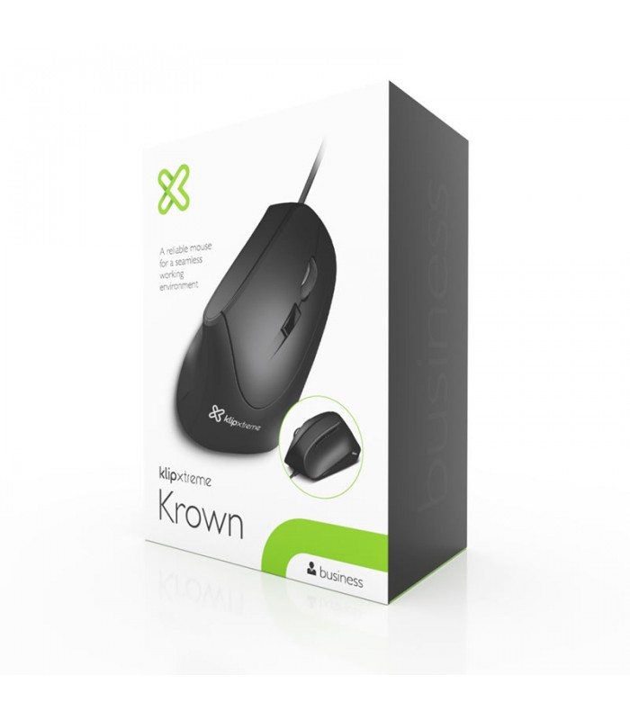 MOUSE KLIP XTREME KMO-506 KROWN ERGONOMICO VERTICAL 6BOTONES USB ALAMBRICO PC NEGRO