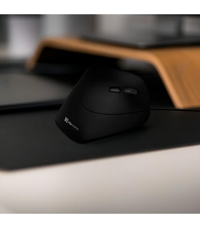 MOUSE KLIP XTREME KMO-506 KROWN ERGONOMICO VERTICAL 6BOTONES USB ALAMBRICO PC NEGRO