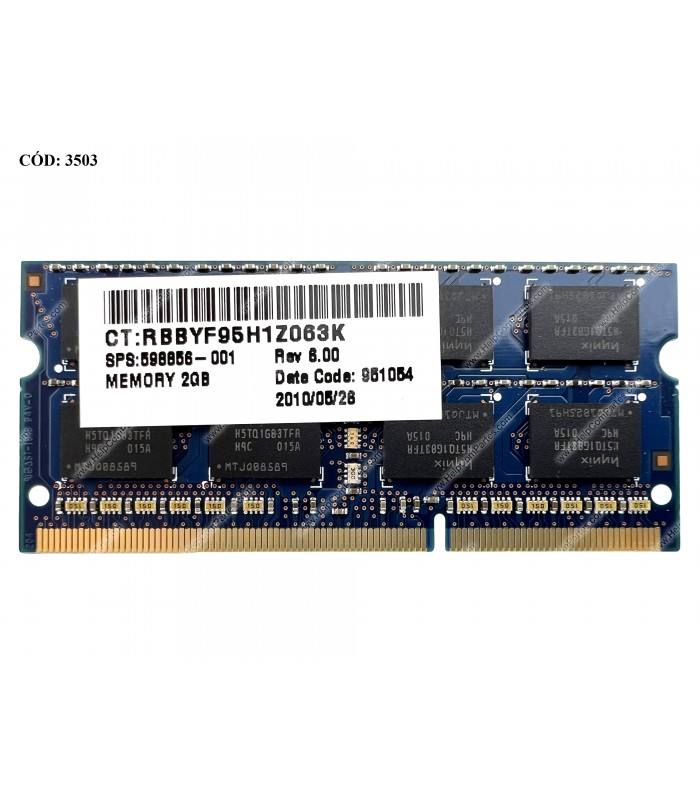 MEMORIA SK HYNIX 2GB DDR3 1333MHz SODIMM Non-ECC 1.5V CL9 204PIN HMT125S6TFR8C-H9 (DS)