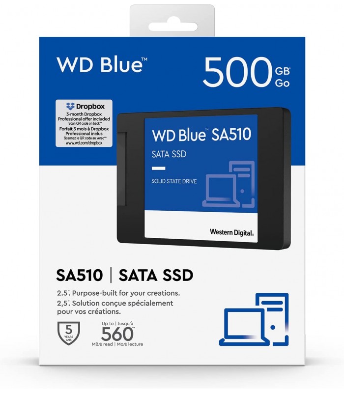 SSD WD BLUE SA510 500GB 2.5"/7mm SATA III 6GB/S, TBW 200 560/510MB/s RW - WDS500G3B0A
