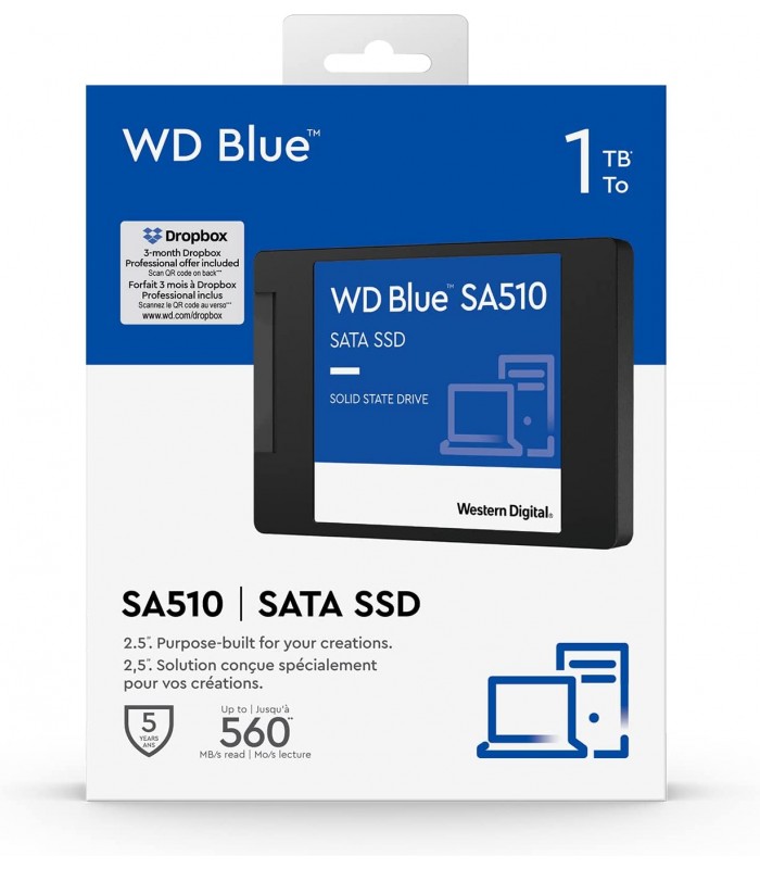 SSD WD BLUE SA510 1TB 2.5"/7mm SATA III 6GB/S, TBW 400 / 560/520MB/s RW - WDS100T3B0A
