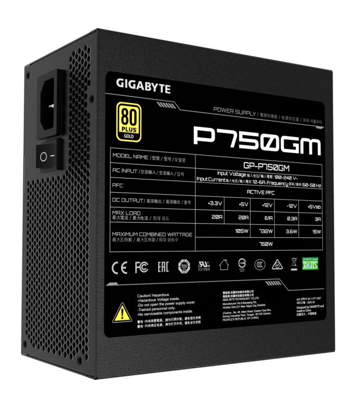 FUENTE DE PODER GIGABYTE P750GM 750W REALES/80 PLUS GOLD/ATX 20+4X1/EPS 4+4X2/PCI-E 6+2 X4/SATAX8/MOLEX X3/GP-P750GM