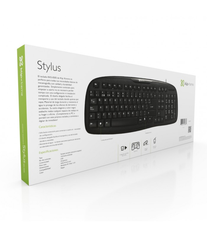 TECLADO KLIP XTREME KKS-050S USB-A ALAMBRICO ERGONOMICO NEGRO ESPAÑOL PC