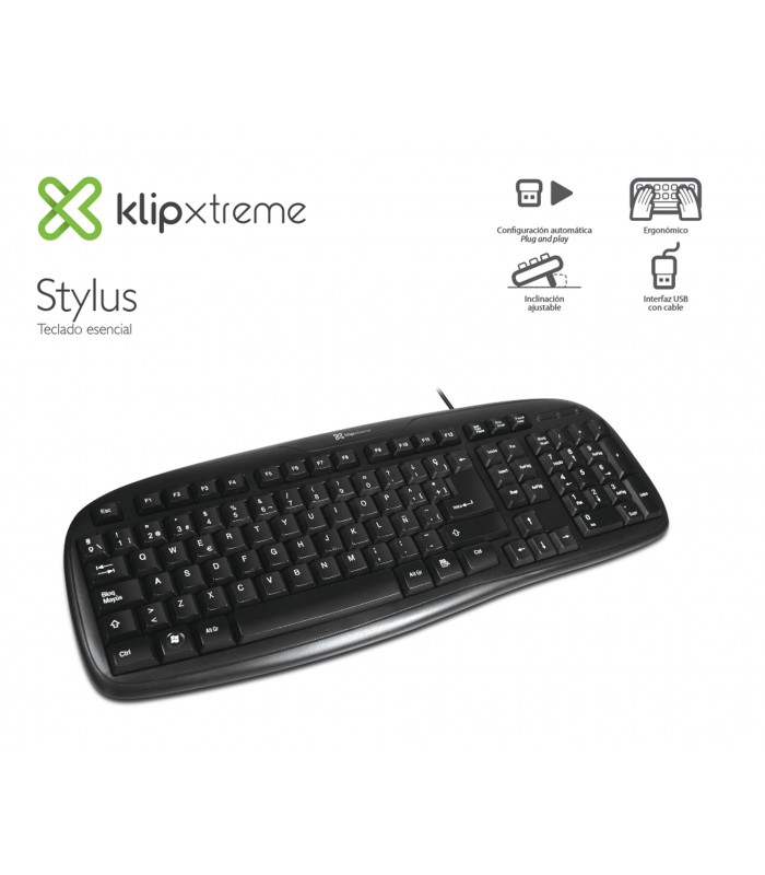 TECLADO KLIP XTREME KKS-050S USB-A ALAMBRICO ERGONOMICO NEGRO ESPAÑOL PC
