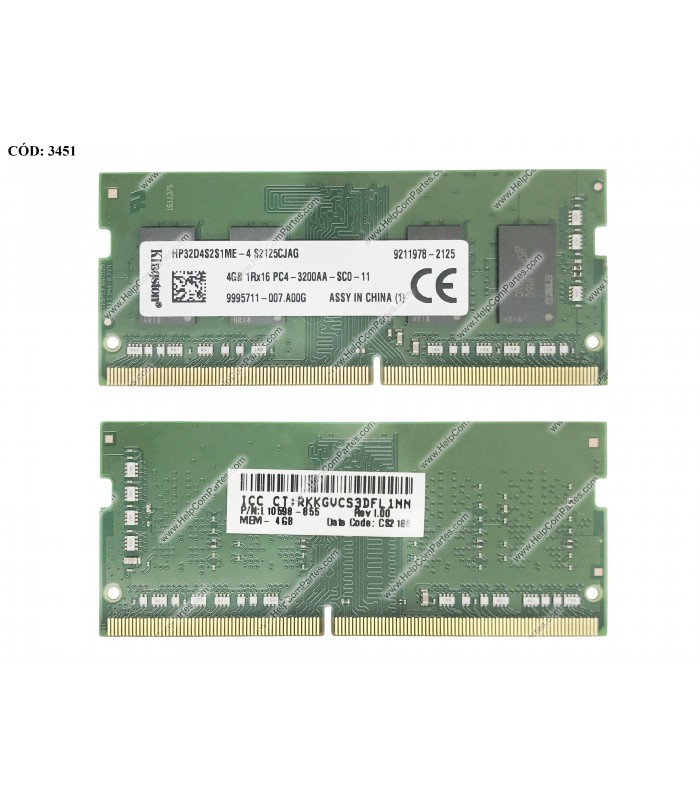 MEMORIA KINGSTON 4GB DDR4 3200MHZ SODIMM 1.2V CL22 260PIN HP32D4S2S1ME-4 L34198-372 ORIG. 