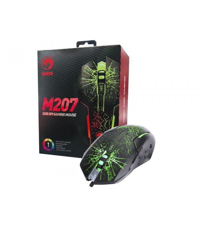 MOUSE MARVO M207 GAMING USB ALAMBRICO DPI 3200 7COLOR 1.5m PC BK
