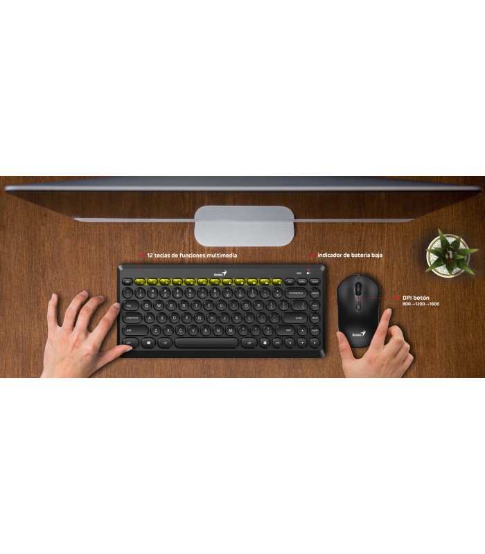 TECLADO+MOUSE GENIUS LUXEMATE Q8000 INALÁMBRICO 2.4 GHz /KEY+MOUSE AAA/ INAL PC MINI SP BK ORIG..