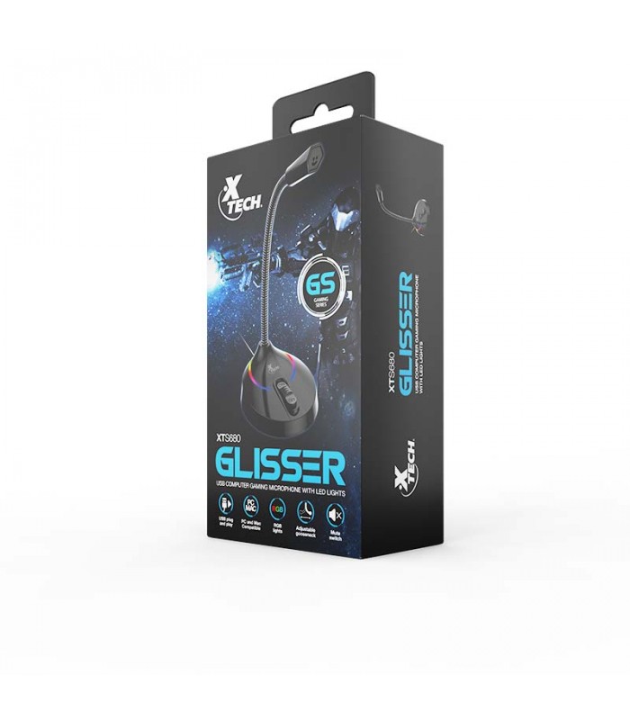 MICROFONO XTECH XTS-680 GLISSER GAMING USB LED RGB 2m PC + BASE