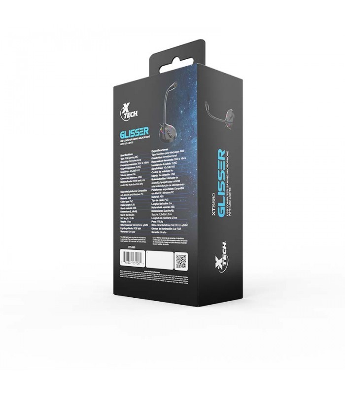 MICROFONO XTECH XTS-680 GLISSER GAMING USB LED RGB 2m PC + BASE