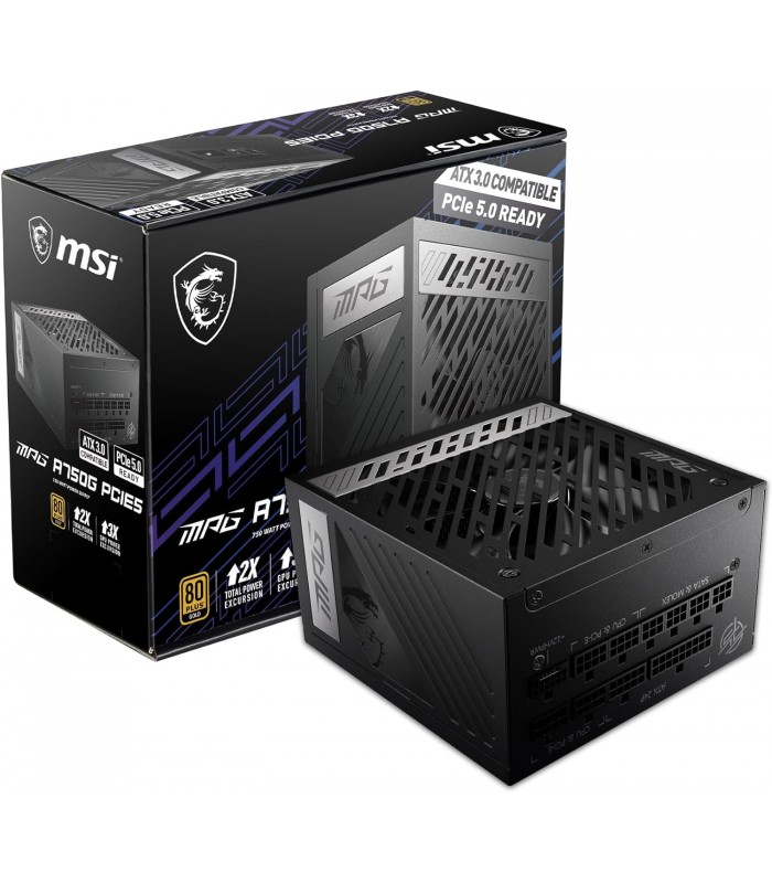 FUENTE DE PODER MSI MPG A750G PCIE5 750W MOD/80 PLUS GOLD/ATX 20+4X1/EPS 4+4X2/PCI-E 6+2X6/SATAX8/MOLEX X4/FDD X1