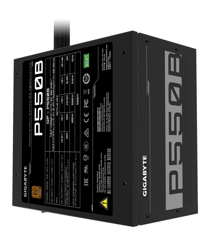 FUENTE DE PODER GIGABYTE P550B 550W REALES/80 PLUS BRONCE/ATX 20+4X1/EPS 4+4X1/PCI-E 6+2 X2/SATAX6/MOLEX X3/GP-P550B