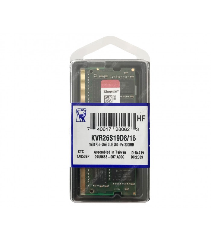 MEMORIA KINGSTON 16GB DDR4 2666MHZ SODIMM Non-ECC 1.2V CL19 260PIN KVR26S19D8/16