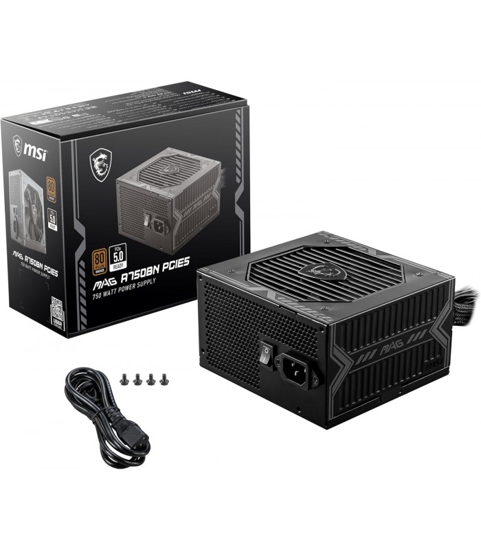 FUENTE DE PODER MSI MAG A750BN PCIE5 750W /80 PLUS BRONCE/ATX 20+4X1/EPS 4+4X2/PCIE5 X1/PCIE 6+2 X2/SATAX5/MOLEX X2/FDDX