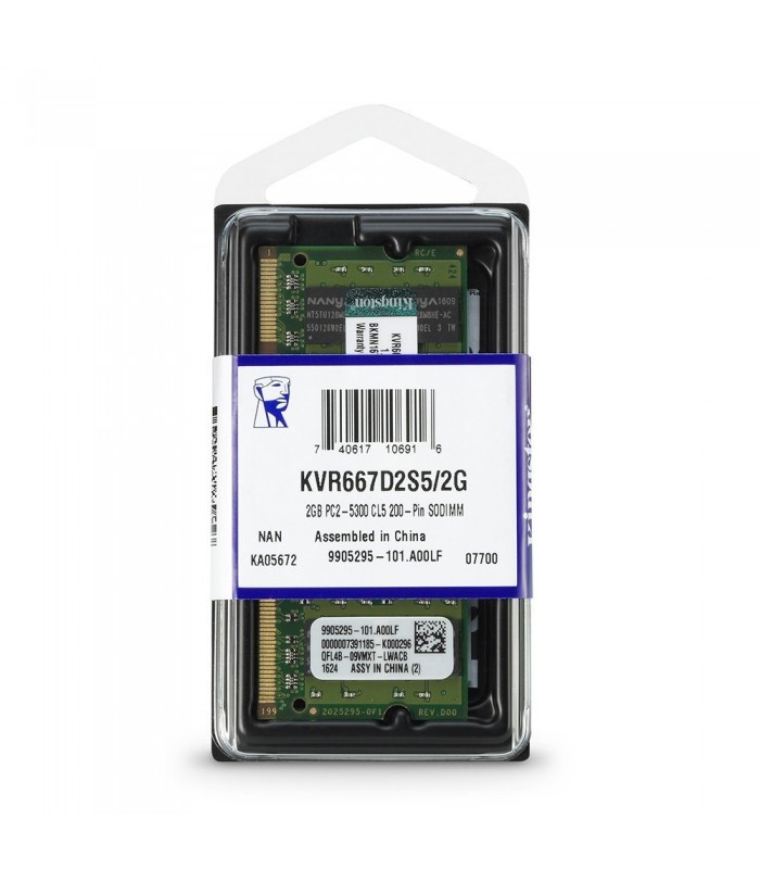 MEMORIA KINGSTON 2GB DDR2 667MHZ SODIMM Non-ECC 1.8V CL5 200PIN KVR667D2S5/2G