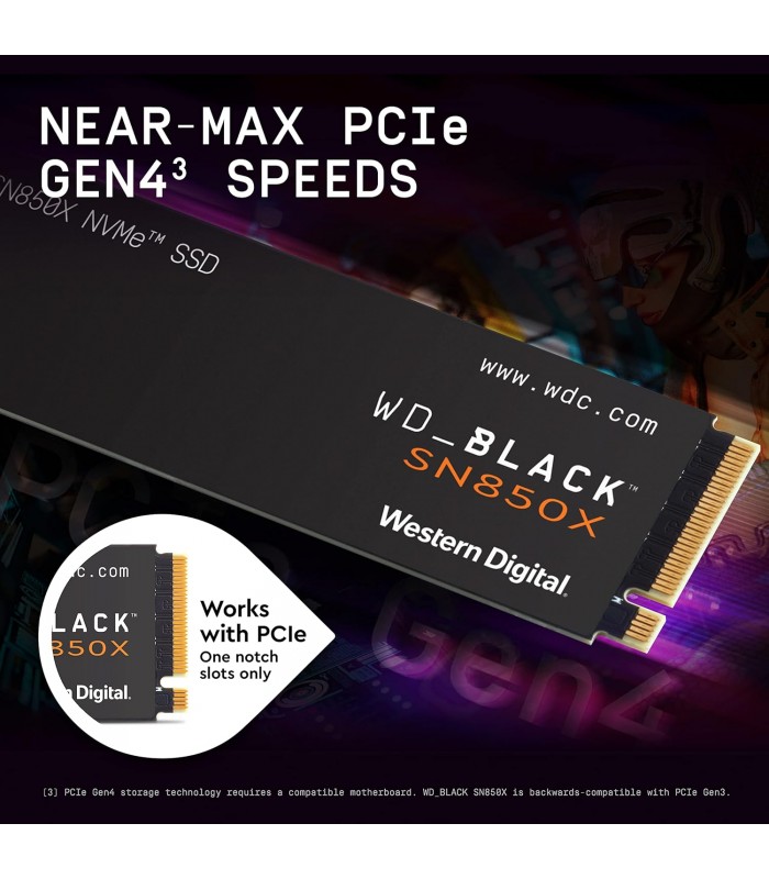 SSD WD BLACK SN850X 1TB NVMe PCIe GEN4 X4 M.2 2280 /TLC 3D NAND/ TBW 600 / 7300-6300MB/s RW / WDBB9G0010BNC