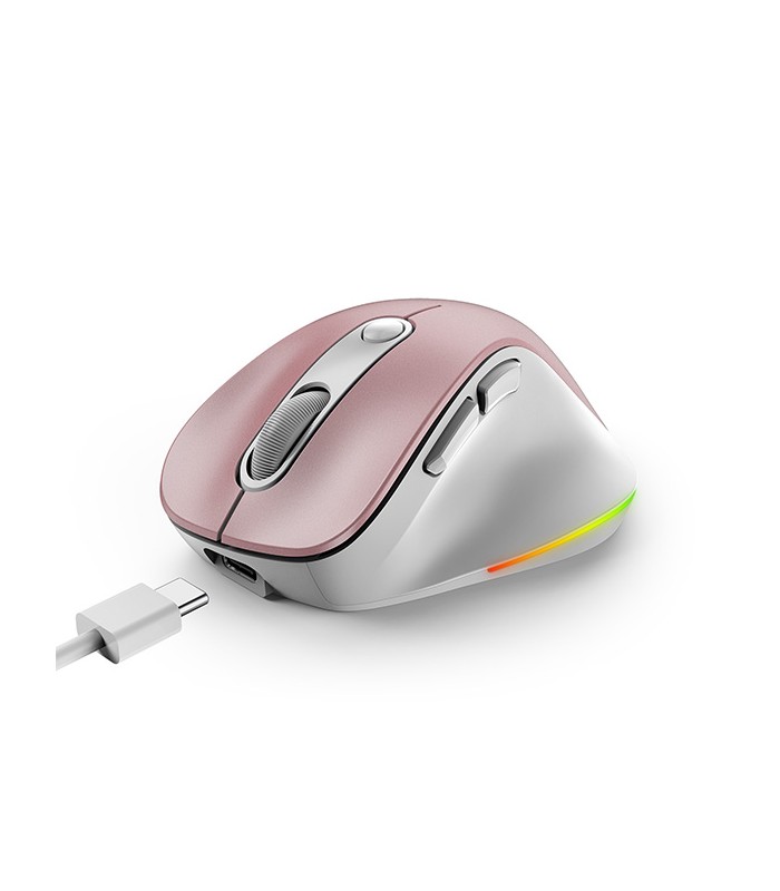 MOUSE GENIUS ERGO 9000S PRO INALÁMBRICO ROSA /RF 2.4GHz+BT 5.3/OPTICO/USB-A/RGB 7C/6BOTONES/2400DPI/10m/BATT USB-C/SILEN/ERGO.