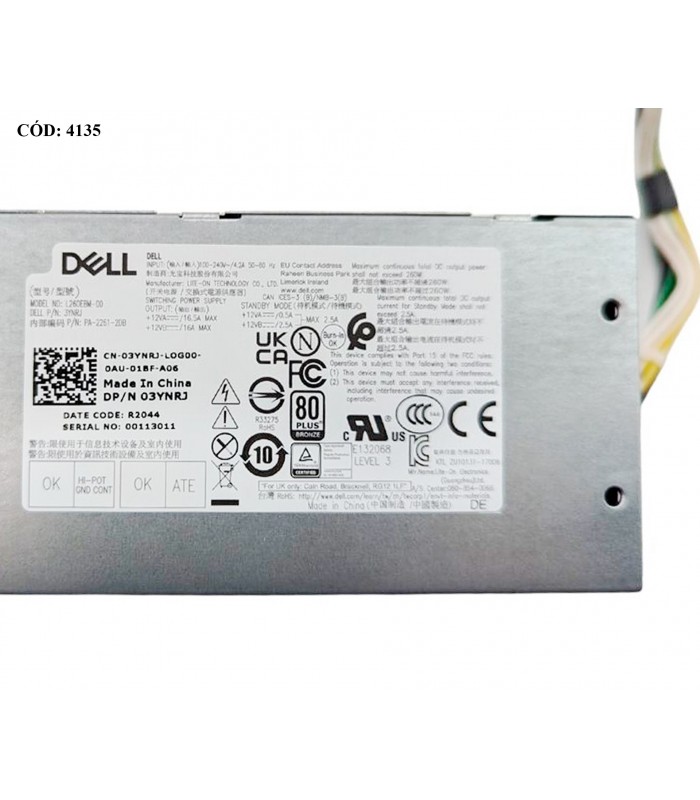 PSU DELL 260W 80 PLUS BRONZE/ 6+4 PIN /OPTIPLEX 3060 5060 7060 SERIES SFF 03YNRJ L260EBM-00 ORIG.