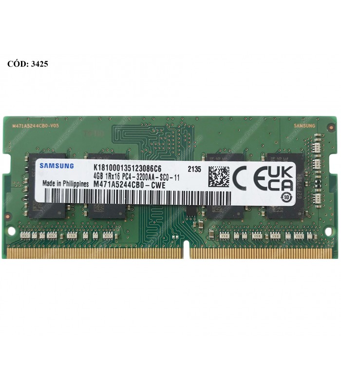 MEMORIA SAMSUNG 4GB DDR4 3200MHZ SODIMM Non-ECC 1.2V CL22 260PIN M471A5244CB0-CWE L10598-855