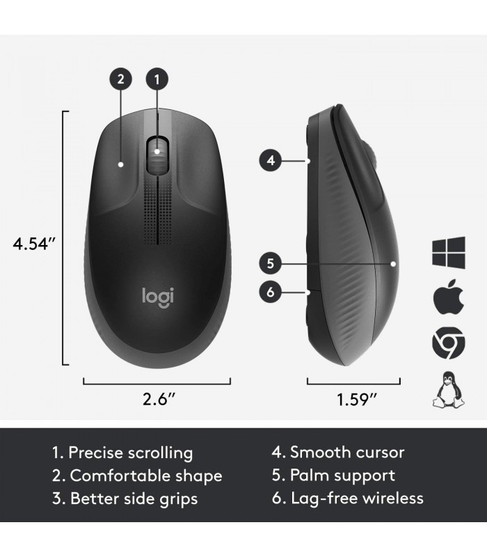 MOUSE LOGITECH M190 INALÁMBRICO GRIS MARENGO /OPTICO/USB-A/3BOTONES/1000DPI/18M BATT/10m/RUEDA/1XAA/ 910-005902