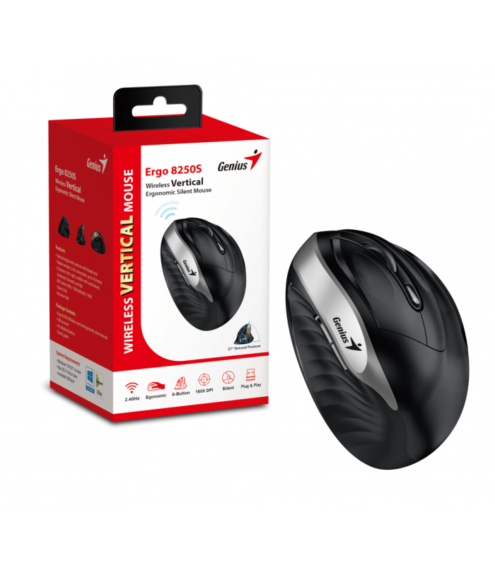MOUSE GENIUS ERGO 8250S SR INALAMBRICO RF 2.4GHz ERGONOMICO VERTICAL 1600DPI 6BOTONES 10m /PILA AAx1