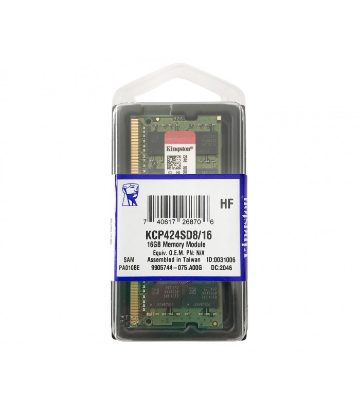 MEMORIA KINGSTON 16GB DDR4 2400MHZ SODIMM Non-ECC CL17 1.2V 260PIN KCP424SD8/16