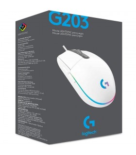 MOUSE LOGITECH G203 USB-A ALAMBRICO RGB LIGHTSYNC GAMING WHITE ARM/OPTICO/6BOTONES P./8000DPI/ 2.1M PC 910-005791