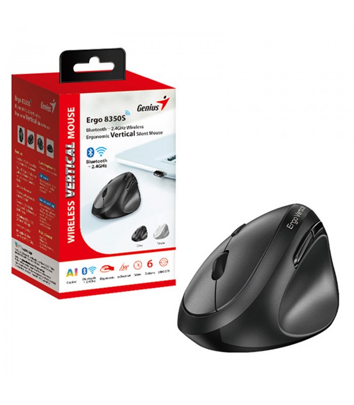 MOUSE GENIUS ERGO 8350S GR INALAMBRICO RF BT+2.4GHz ERGONOMICO VERTICAL 2400DPI AI 6BOTONES 10m /PILA AAx1