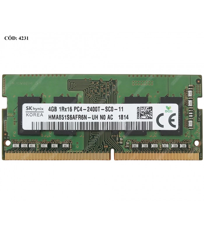 MEMORIA SK HYNIX 4GB DDR4 2400MHZ SODIMM Non-ECC 1.2V 260PIN CL17 HMA851S6AFR6N-UH 798035-001 SN ORIG.