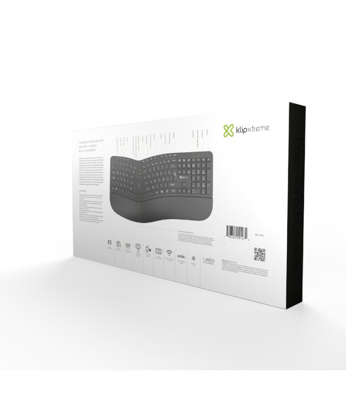 TECLADO KLIP XTREME KBK-530S INALÁMBRICO 2.4GHz / ERGONOMICO DIVDIDO / FN / PC / LATINO /10M /BK
