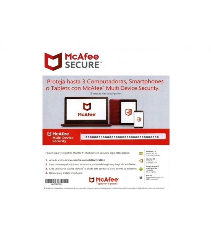 McAFEE ANTIVIRUS MULTI DEVICE SECURITY 15MESES 3PCS 06G5DF ORIG.