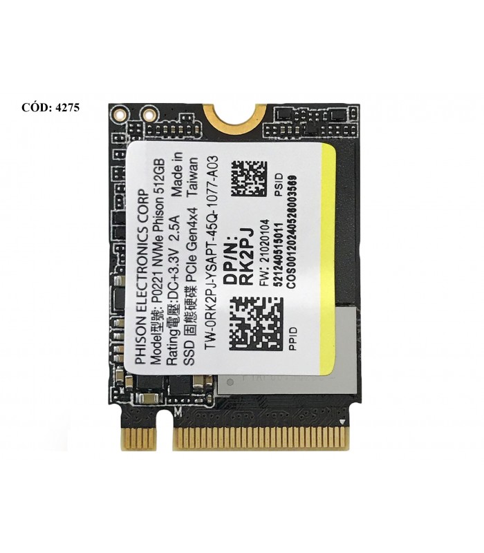 SSD PHISON P0221 512GB NVMe PCIe GEN4 X4 M.2 2230 /QLC 3D NAND/ TBW 300 / 3600-3400MB/s RW / 0RK2PJ ORIG.