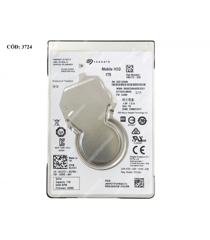 HDD SEGATE MOBILE 1TB 2.5" 7MM SATA III, 6GBIT/S, 5400RPM, 128MB CACHE, 140MB/s NOTEBOOK ST1000LM035 02J7C1 (DS)