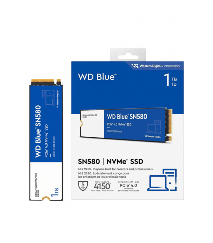SSD WD BLUE SN580 1TB NVMe PCIE GEN4 X4 M.2 2280  /WDC TLC/ TBW 600 / 4150-4150MB/s RW WDS100T3B0E