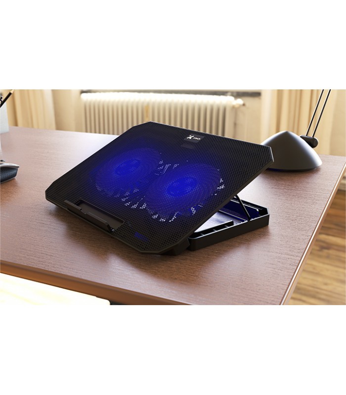 COOLING PAD XTECH XTA-156 LUZ LED / USB 2.0 / 7 NIVELES/HASTA 15.6"/8KG /2FAN 140mm BLUE/ 1200RPM BK