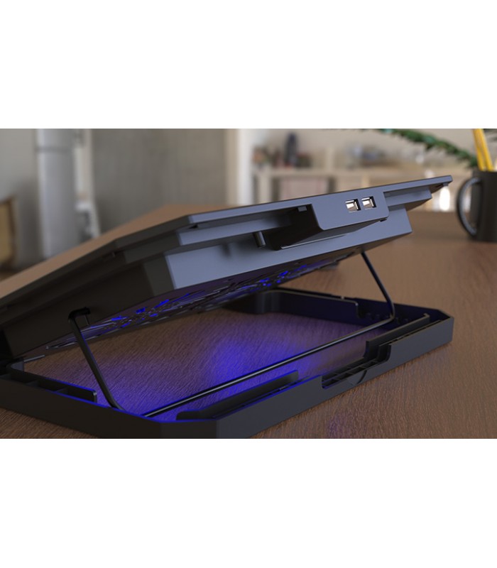 COOLING PAD XTECH XTA-156 LUZ LED / USB 2.0 / 7 NIVELES/HASTA 15.6"/8KG /2FAN 140mm BLUE/ 1200RPM BK