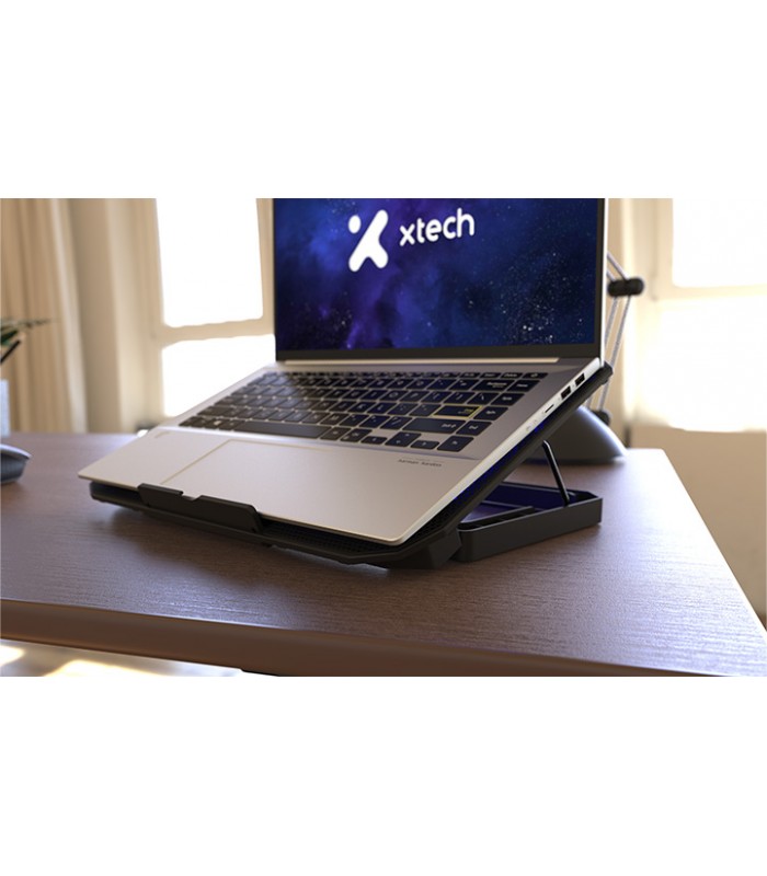 COOLING PAD XTECH XTA-156 LUZ LED / USB 2.0 / 7 NIVELES/HASTA 15.6"/8KG /2FAN 140mm BLUE/ 1200RPM BK