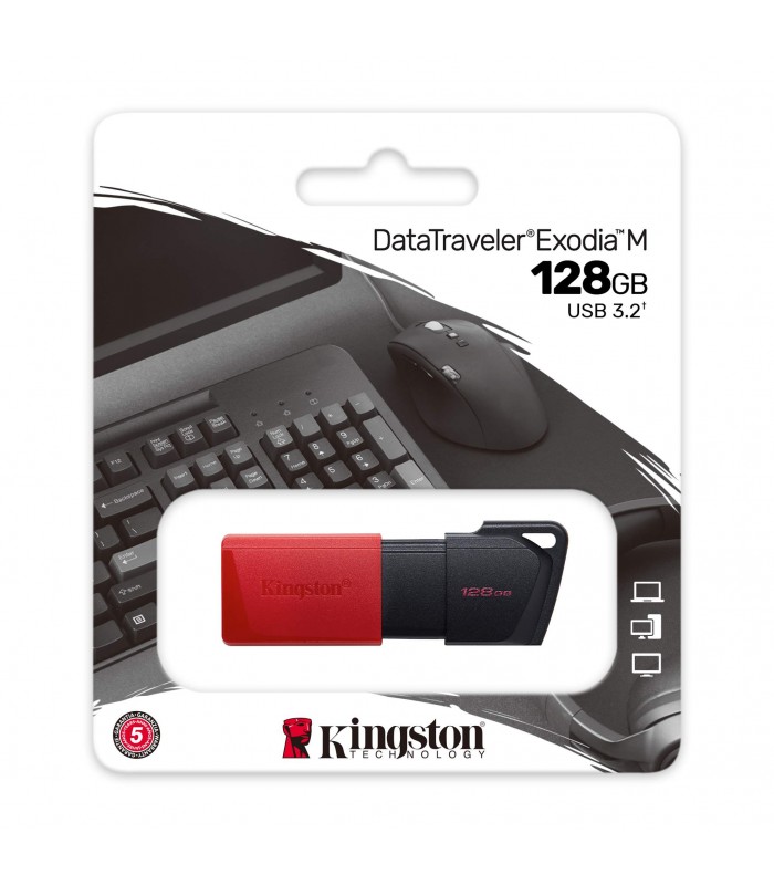 PEN DRIVE KINGSTON DT EXODIA M 128GB USB-A 3.2 Gen1 /3.1/3.0/2.0 /ROJO/ DTXM/128GB