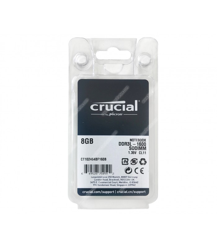 MEMORIA CRUCIAL 8GB DDR3L 1600MHZ SODIMM Non-ECC 1.35V CL11 204PIN CT102464BF160B